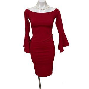 Lovely Day Fashion elegant red dress size S chico bell sleeves off shoulders